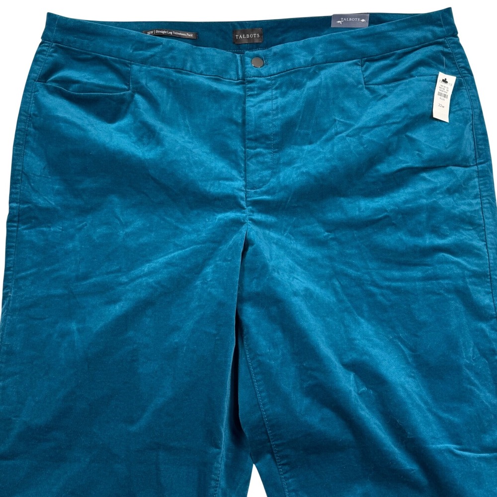 Talbots Straight Leg Velveteen Pant Womens 22W Teal Blue High Waist Plus New